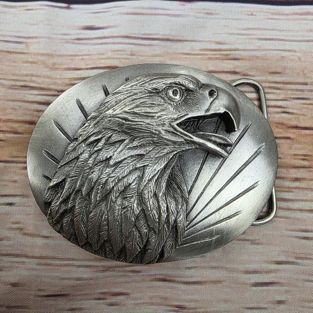 Vintage 1987 Siskiyou Buckle Co Bald Eagle Belt Buckle USA American Bird Steel - Picture 1 of 11